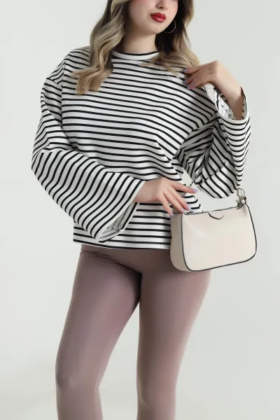 Siyah Çizgili Modal Kadın Bluz 494845