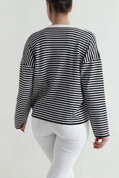 Siyah Çizgili Oversize Kadın Triko Kazak 487642