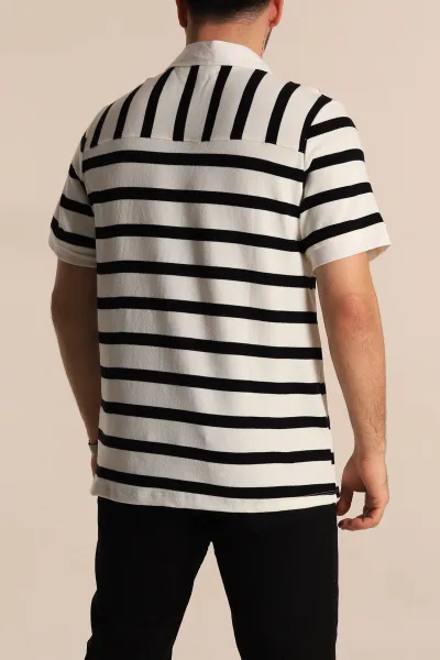 Siyah Çizgili Oversize Polo Yaka Erkek Tişört 272821
