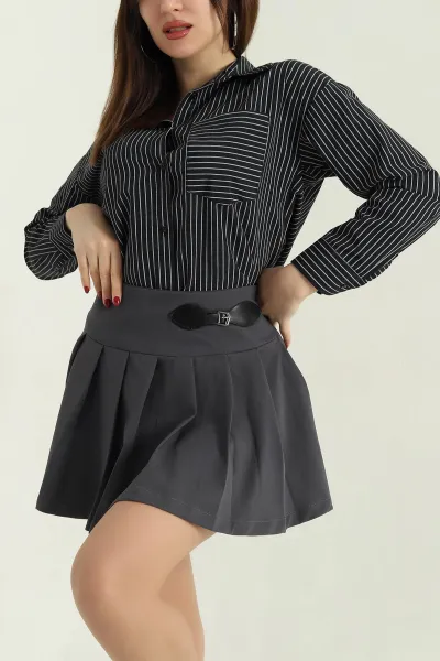 Siyah Çizgili Oversize Poplin Kumaş Gömlek 336466