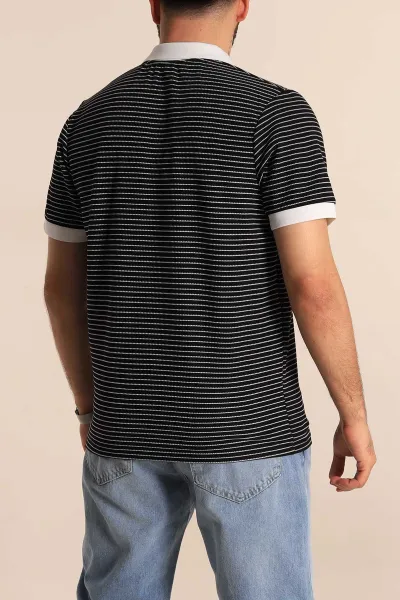 Siyah Çizgili Regular Fit Polo Yaka Erkek Tişört 277106