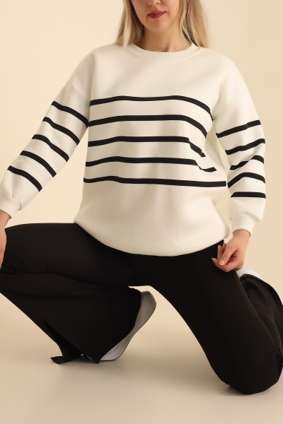 Siyah Çizgili Şardonlu Bayan Sweat 217578