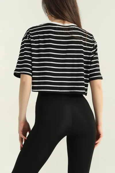 Siyah Çizgili Süprem Kadın Crop Bluz 357444
