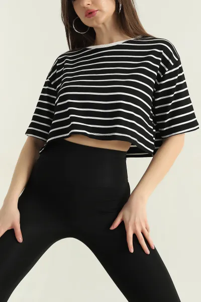 siyah-cizgili-suprem-kadin-crop-bluz-357444