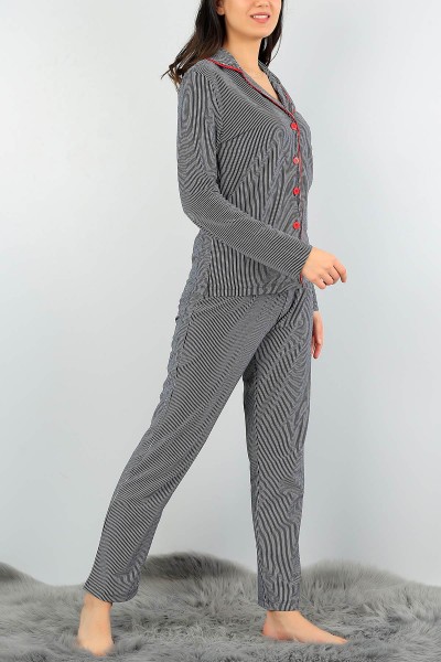 Siyah Çizgili Tasarım Bayan Pijama Takımı 58093