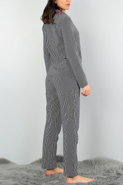 Siyah Çizgili Tasarım Bayan Pijama Takımı 58093