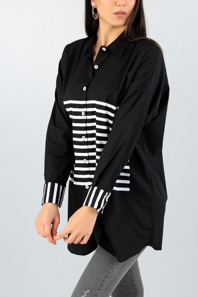 Siyah Çizgili Tasarım Gömlek Tunik 57893
