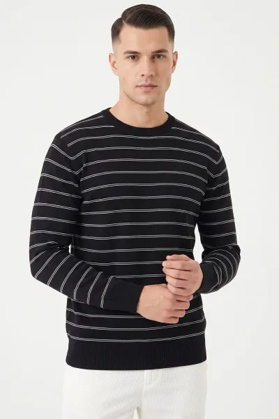 Siyah Çizgili Viskon Triko Erkek Sweatshirt 482854
