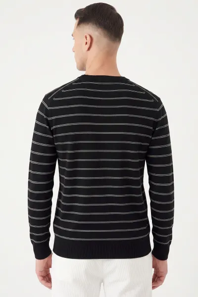 Siyah Çizgili Viskon Triko Erkek Sweatshirt 482854