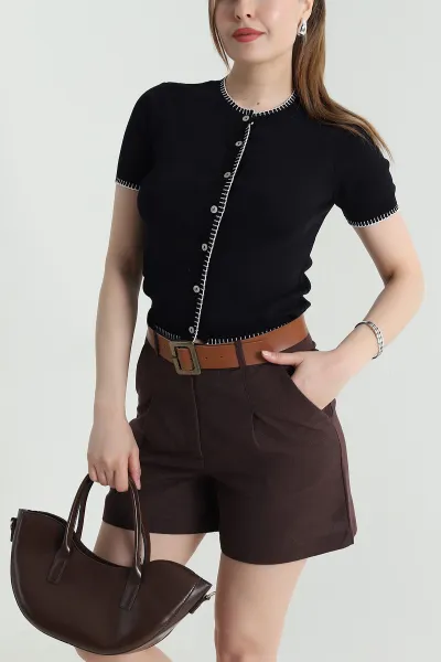 Siyah Çoban Dikiş Kadın Polyemid Bluz 466063