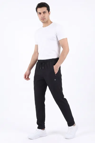 Siyah Cool Kumaş Ön Oval Kesim Düz Paça Erkek Eşofman Altı 494547