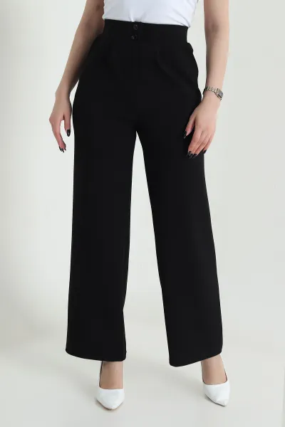 Siyah Crep Palazzo Pileli Kadın Pantolon 454434