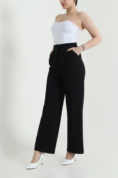 Siyah Crep Palazzo Pileli Kadın Pantolon 454434