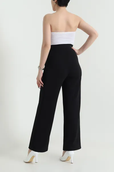 Siyah Crep Palazzo Pileli Kadın Pantolon 454434
