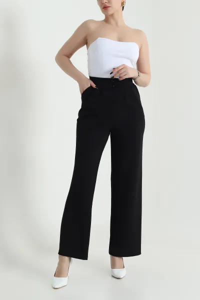 Siyah Crep Palazzo Pileli Kadın Pantolon 454434