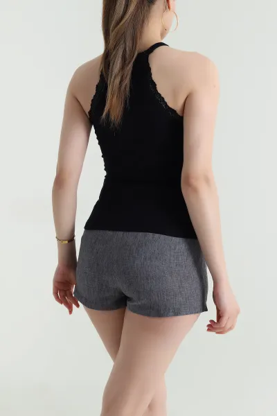 Siyah Dantel Detay Halter Kadın Bluz 466469