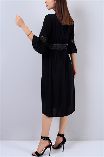 Siyah Dantel Detaylı Bayan Kimono 15373B