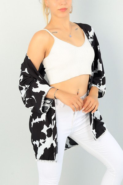 Siyah Dantel İşlemeli Bayan Kimono 71500
