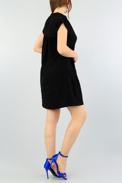 Siyah Dantel İşlemeli Elbise 60130