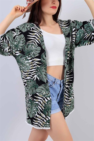 Yeşil Dantel İşlemeli Kimono 15810B