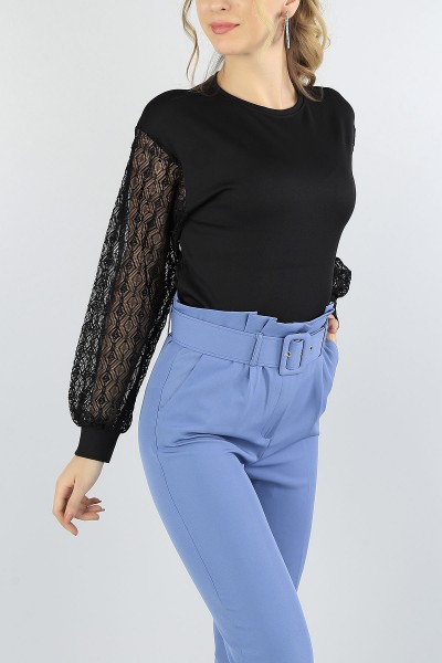 Siyah Dantelli Balon Kol Bluz 55378