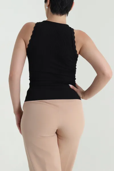 Siyah Dantelli Burgu Kadın Atlet Bluz 463014