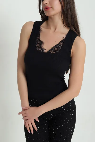 Siyah Dantelli Fitilli Kadın Bluz 459295