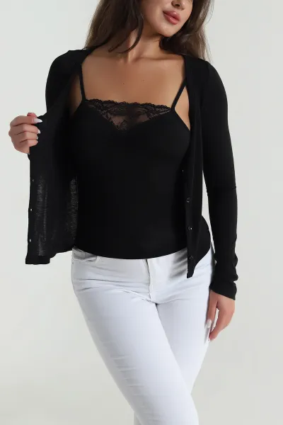Siyah Dantelli İç Atletli Buzzy Kadın Bluz 488880