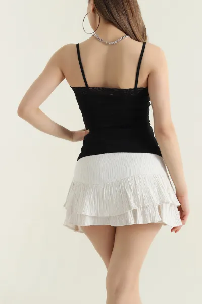 Siyah Dantelli İp Askılı Scuba Kadın Bluz 432373