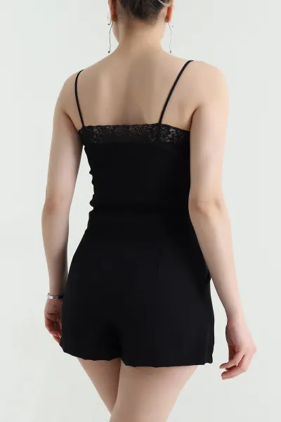 Siyah Dantelli İp Askılı Triko Kadın Atlet 456870