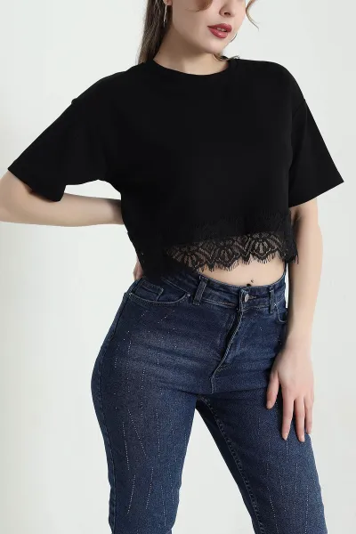 Siyah Dantelli Modal Kadın Bluz 441403