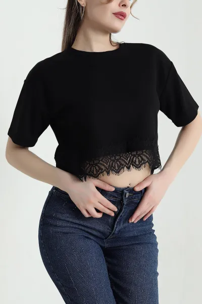 Siyah Dantelli Modal Kadın Bluz 441403