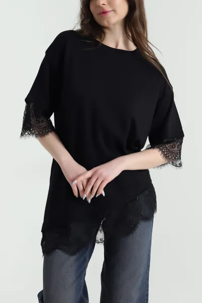 Siyah Dantelli Modal Kadın Bluz 450553