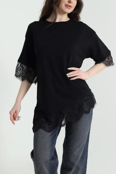 Siyah Dantelli Modal Kadın Bluz 450553