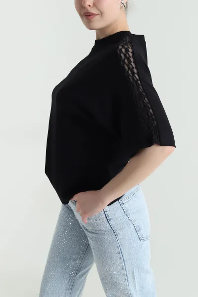 Siyah Dantelli Modal Kadın Bluz 451358