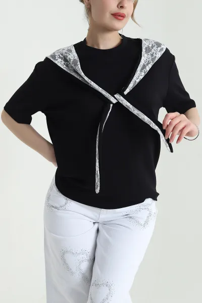 Siyah Dantelli Modal Kadın Bluz 452749