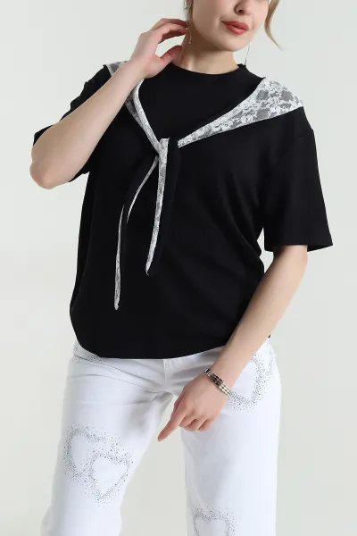 Siyah Dantelli Modal Kadın Bluz 452749