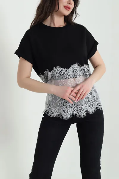 Siyah Dantelli Modal Kadın Bluz 454551