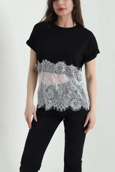 Siyah Dantelli Modal Kadın Bluz 454551