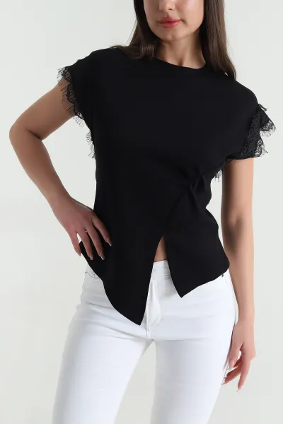 Siyah Dantelli Modal Kadın Bluz 459420