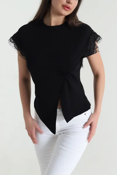 Siyah Dantelli Modal Kadın Bluz 459420