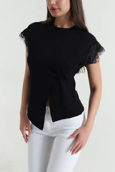 Siyah Dantelli Modal Kadın Bluz 459420