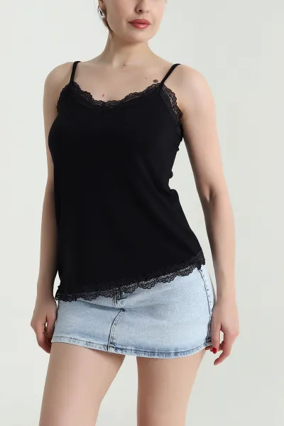 Siyah Dantelli Modal Kadın Bluz 468041