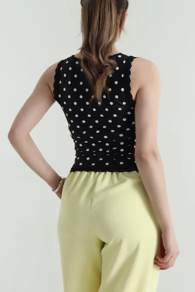 Siyah Dantelli Puantiyeli Sandy Kadın Bluz 459002