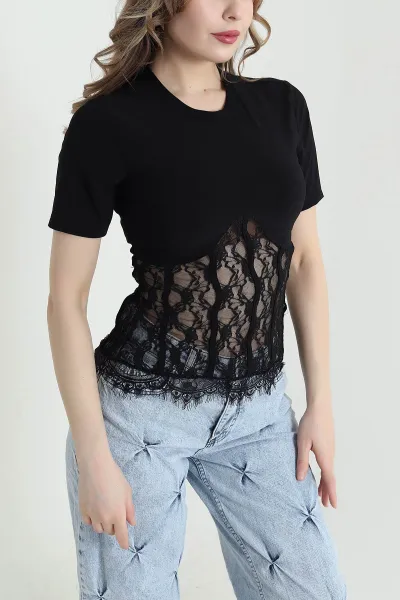 Siyah Dantelli Sandy Kadın Bluz 441546