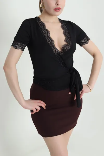 Siyah Dantelli Sandy Kadın Bluz 442274