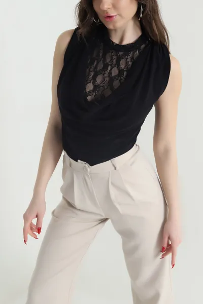 Siyah Dantelli Sandy Kadın Bluz 442593