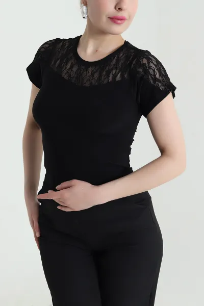Siyah Dantelli Sandy Kadın Bluz 452873