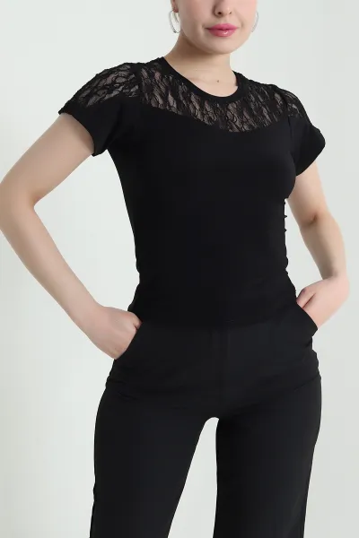 Siyah Dantelli Sandy Kadın Bluz 452873