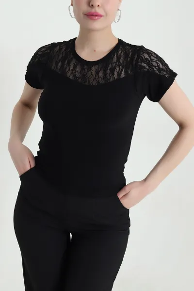 Siyah Dantelli Sandy Kadın Bluz 452873